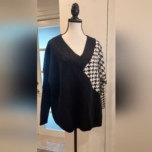 Elegant Black and White V-Neck Sweater